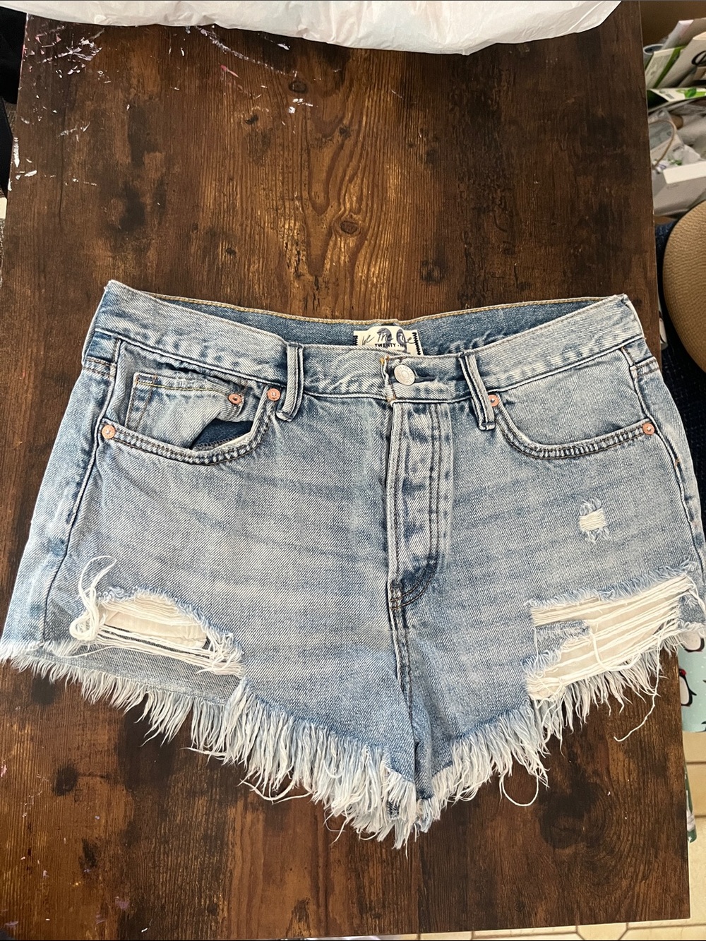 We The Free Light Blue Distressed Denim Cutoff Shorts